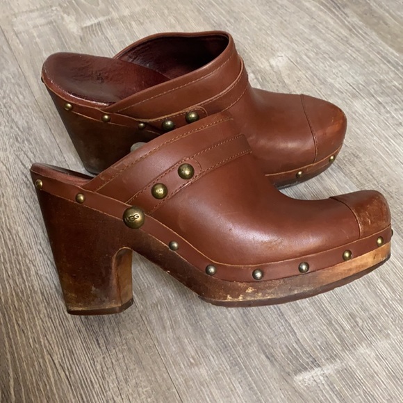 UGG Shoes - UGG Brown Leather Studded Jolene Heeled Clogs